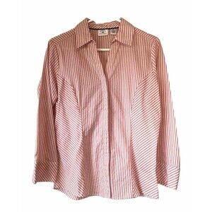 Lee Riders Shirt Women M Stripe Easy Care Hidden Button Placket 3/4 Sleeve